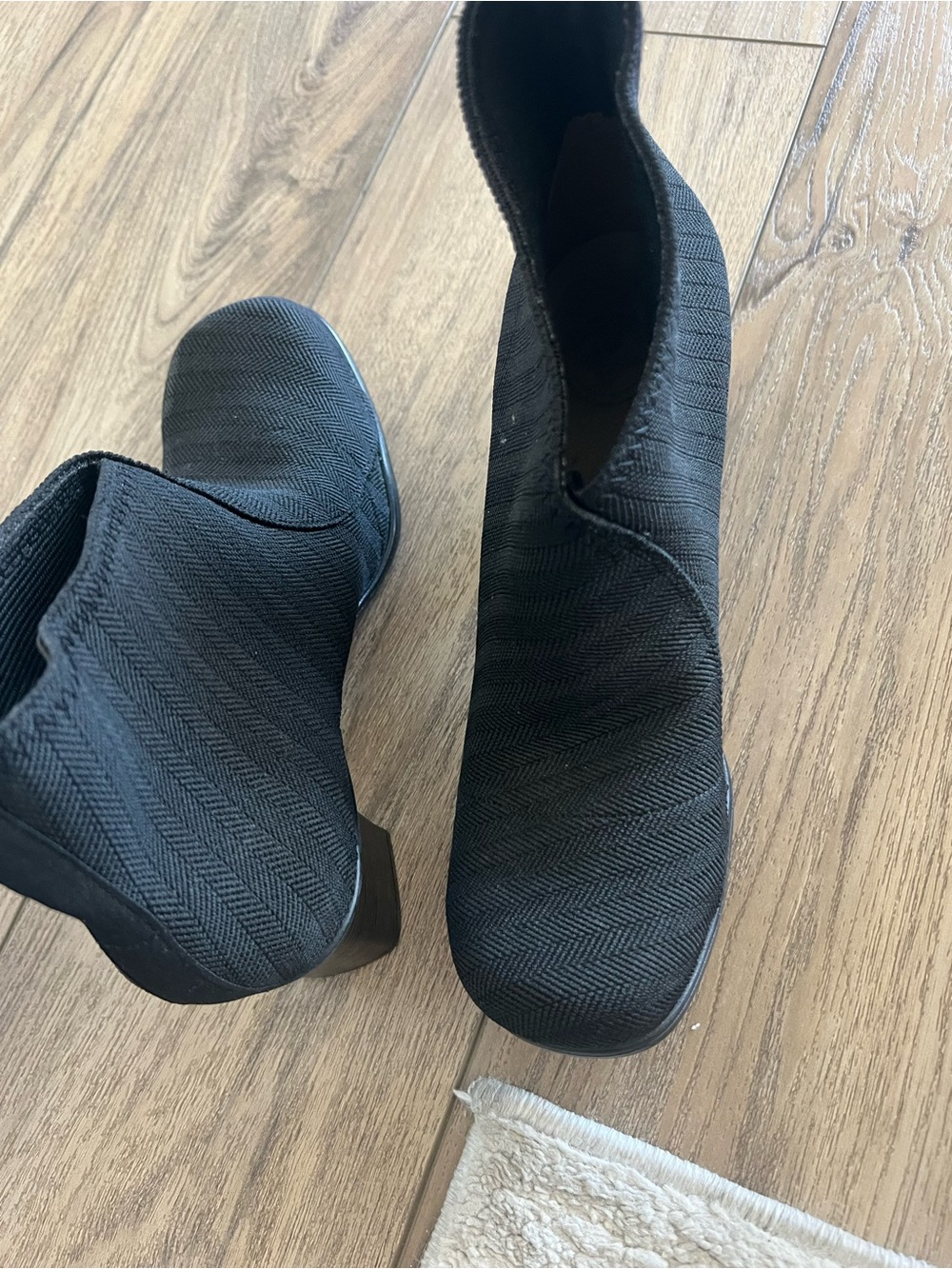 Women's Black Herringbone Stretch Ankle Boots